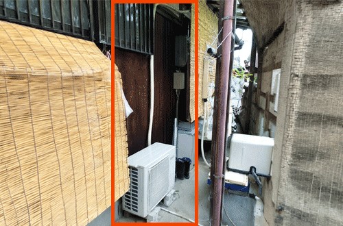 室外機と配管全体の撮影参考