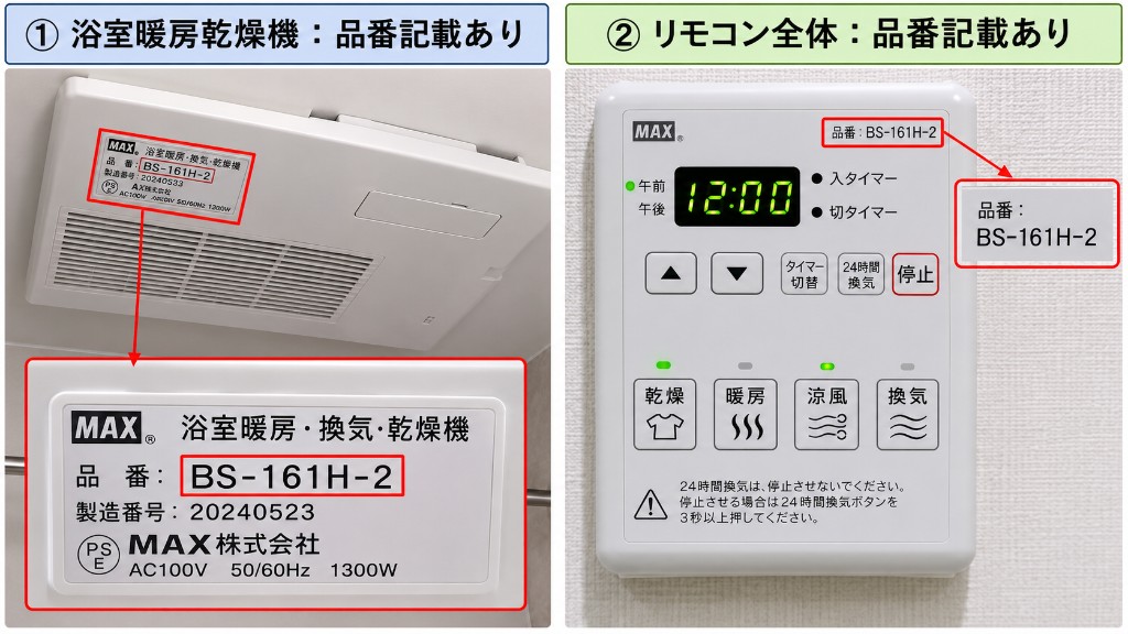 品番（型番）の撮影参考