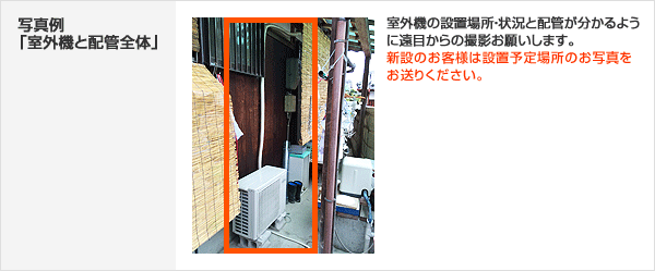 室外機と配管全体の撮影参考