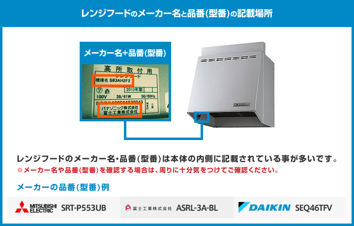 レンジフード品番（型番）の撮影参考